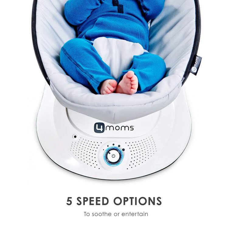 Baby laying on a 4moms rockaRoo Baby Swing