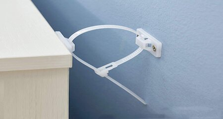 White Anti-tip brackets to Baby proof bookshelf