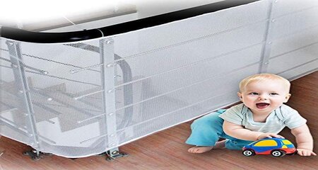 Use Banister Netting to Baby Proof Bookshelf.