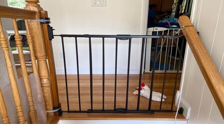 pressure mounted baby gates on the top of stairs