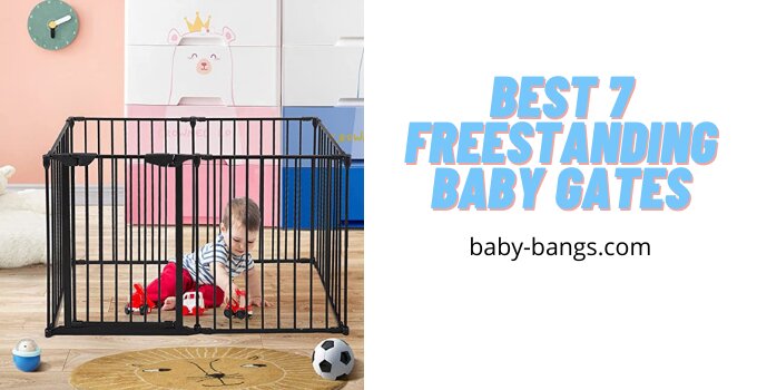 A baby is playing inside a freestanding baby gate