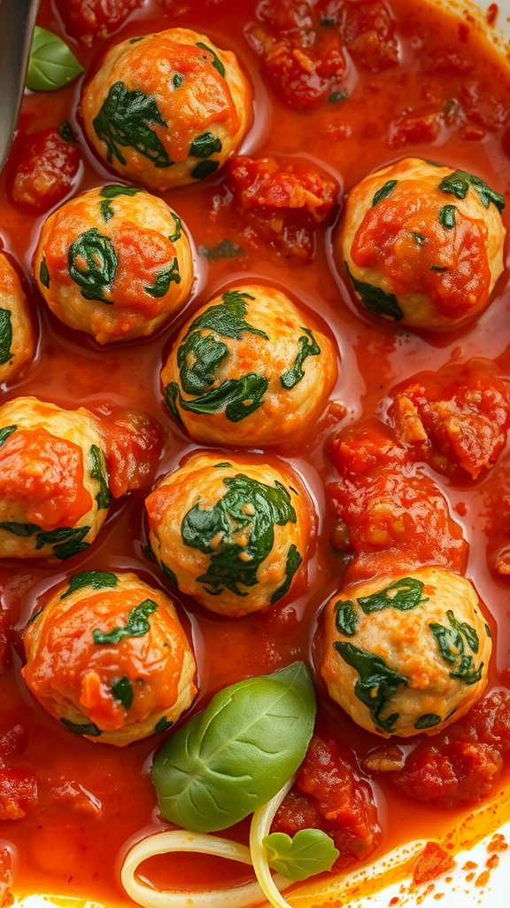 Turkey and spinach meatballs in marinara sauce